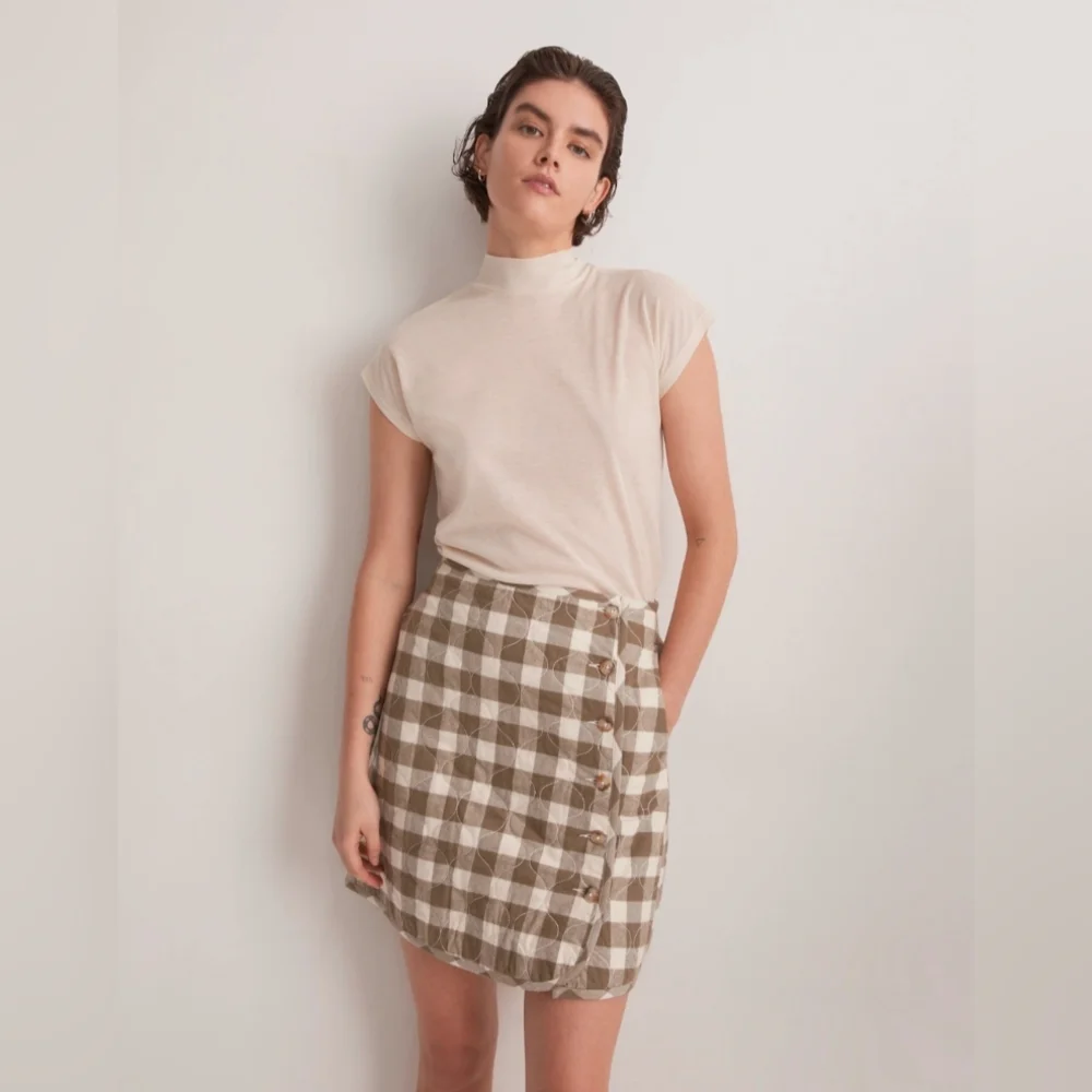 NWT, Madewell, Women's 00 Quilted Flannel Mini Skirt, Gingham Check‎